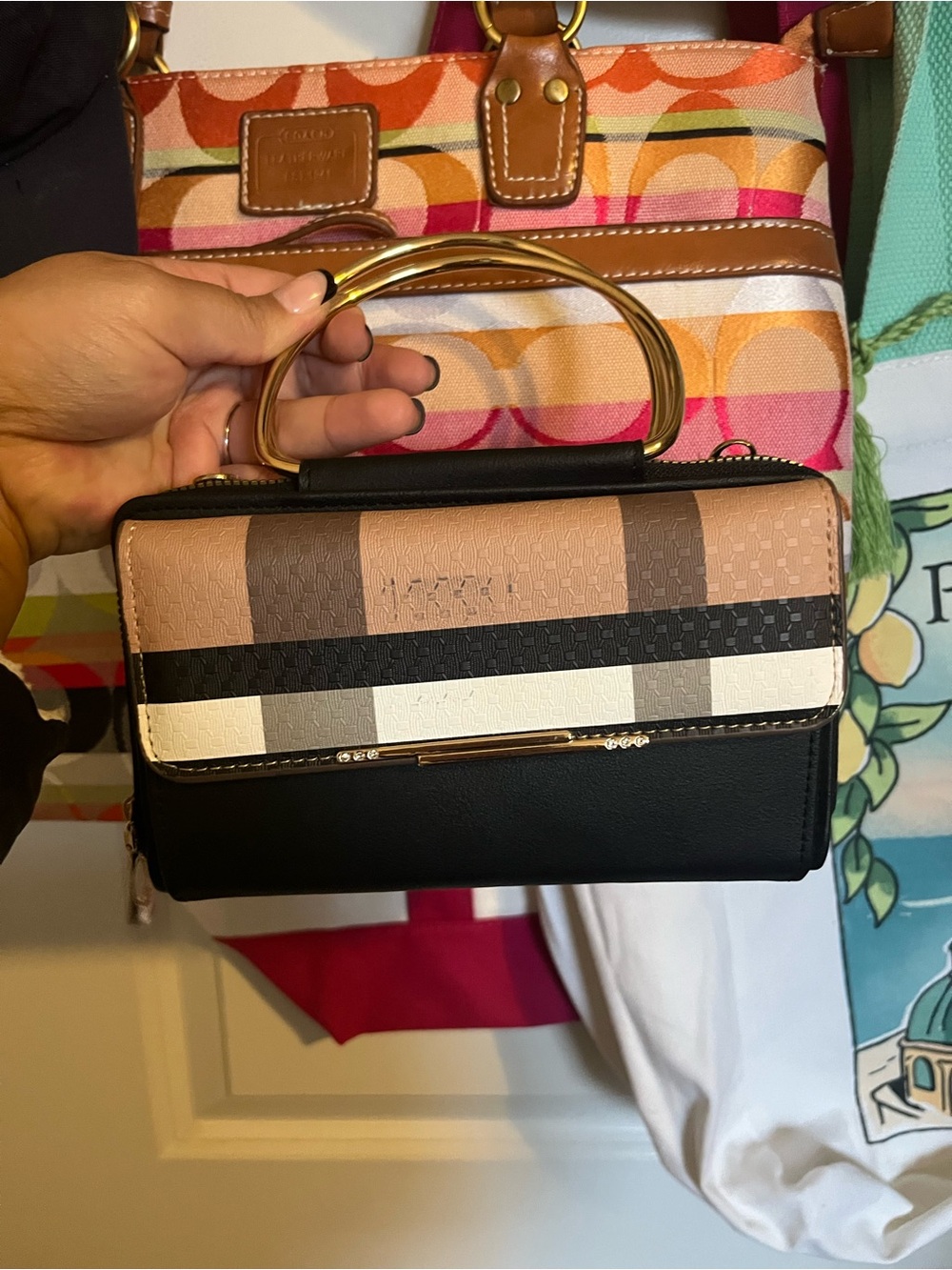 Striped Mini Top-Handle Crossbody in plaid